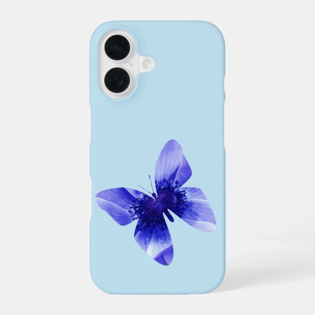 Coque iPhone 16 Papillon Poppy Bleu,   (Verso)
