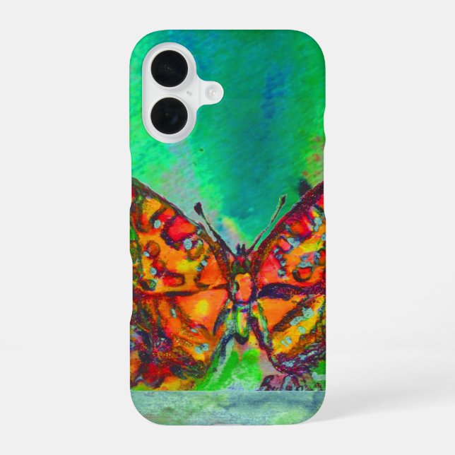 COQUE iPhone 16 PAPILLON ROUGE DANS LE VERT (Verso)