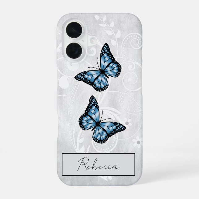 Coque iPhone 16 Papillons Bleus Brillants (Verso)