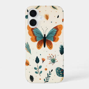 Coque iPhone 16 Papillons d'art populaire avec sarcelle et terre c