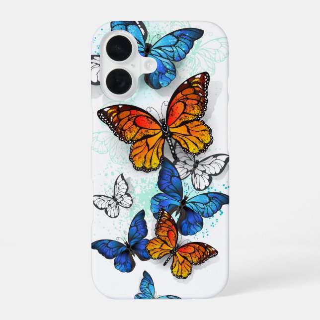 Coque iPhone 16 Papillons volants Morpho et Monarch (Verso)