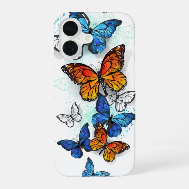 Coque iPhone 16 Papillons volants Morpho et Monarque (Verso)