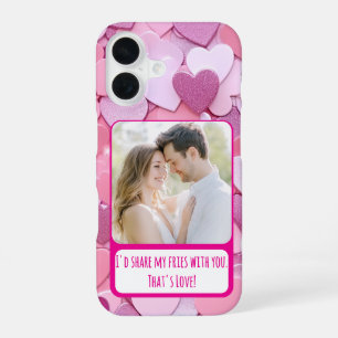 Coque iPhone 16 Partagez Mes Frites Avec Amour Coeur Confettis