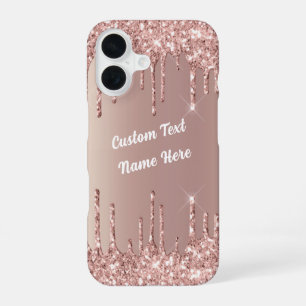 Coque iPhone 16 Parties scintillant or rose Nom de texte personnal