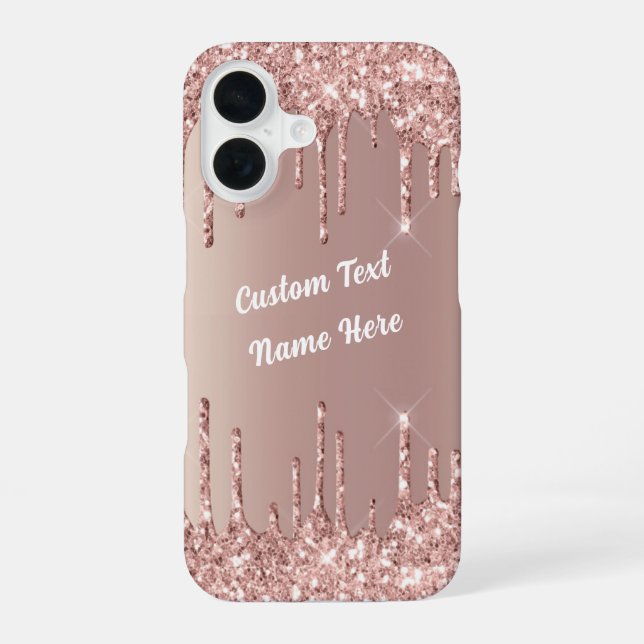 Coque iPhone 16 Parties scintillant or rose Nom de texte personnal (Verso)
