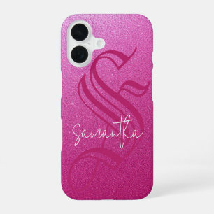 Coque iPhone 16 Parties scintillant rose initiale et nom personnal