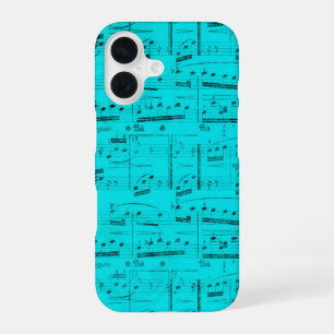 Coque iPhone 16 Partition de musique turquoise 