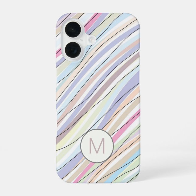 Coque iPhone 16 Pastel Abstrait Wavy Stripes and Lines Monogramme (Verso)