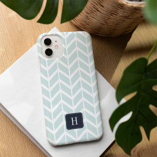 Coque iPhone 16 Pastel Aqua Motif géométrique Monogramme