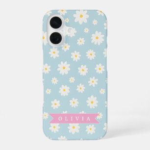 Coque iPhone 16 Pastel Bleu Personnalisé Fleur de Coquette Féminin