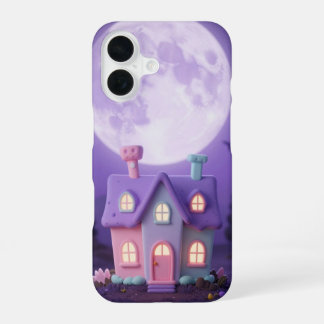 Coque iPhone 16 Pastel Haunted House Full Moon Phone Case
