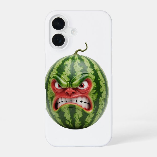 Coque iPhone 16 pastèque avec visage en colère  (Verso)
