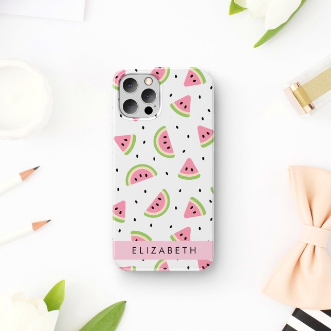 Coque iPhone 16 Pastèques roses, graines de pastèque, votre nom (Créateur téléchargé)