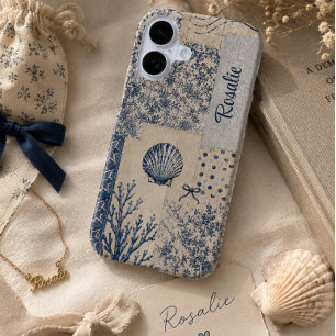Coque iPhone 16 Patchwork personnalisé de coquillages côtiers