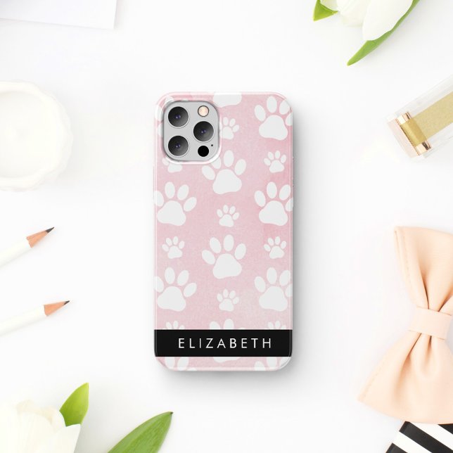 Coque iPhone 16 Pattes de chien, Pattes blanches, Aquarelles roses (Créateur téléchargé)