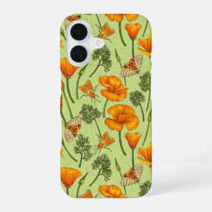 Coque iPhone 16 Pavots de Californie et papillons de nuit sur miel