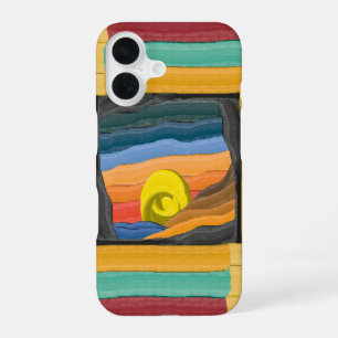 Coque iPhone 16 Paysage Abstrait Vibrant avec Spirale Jaune