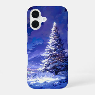 Coque iPhone 16 Paysage de montagne enneigée avec un arbre de Noël