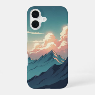 Coque iPhone 16 Paysage de montagnes rétro des années 70 avec des