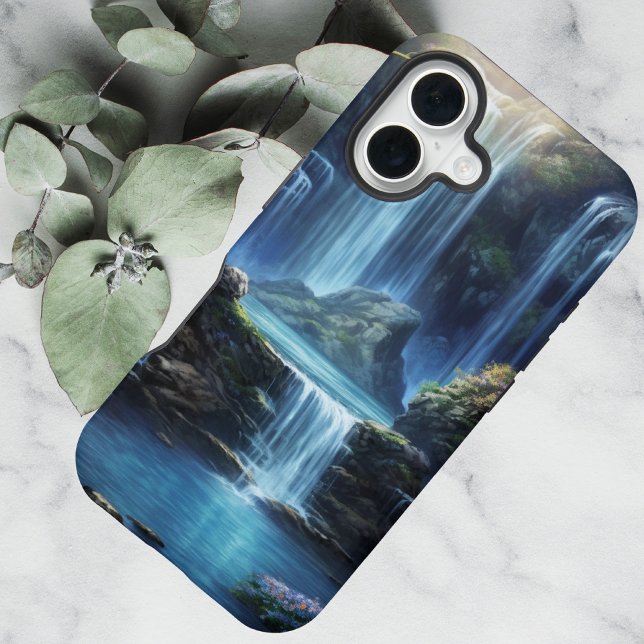 Coque iPhone 16 Paysage de rêve de cascade de fantaisie enchantée  (Créateur téléchargé)