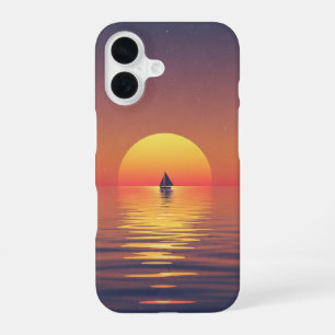 Coque iPhone 16 Paysage marin minimaliste vintage chaud au coucher