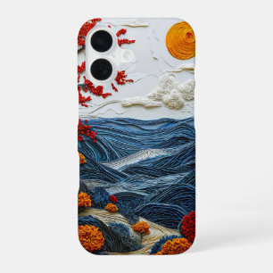 Coque iPhone 16 Paysage océanique découpé en papier esthétique