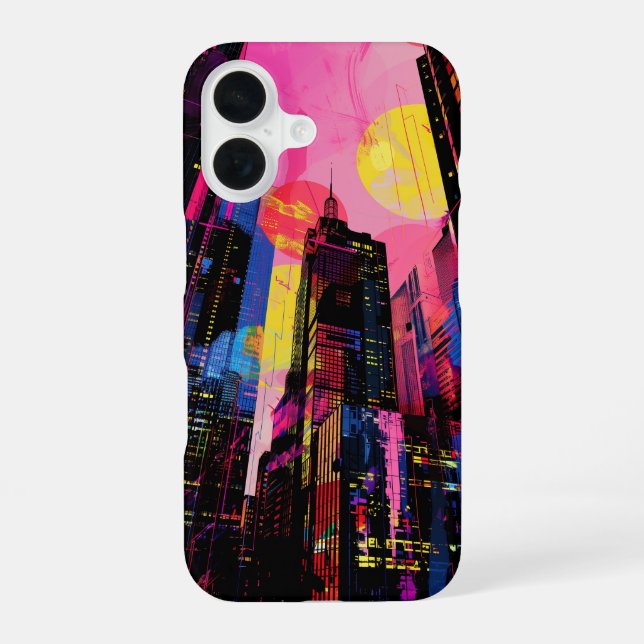 Coque iPhone 16 Paysage urbain néon (Verso)