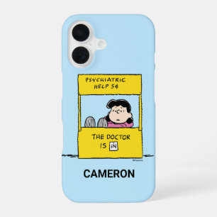 Coque iPhone 16 Peanuts Lucy & le docteur est là