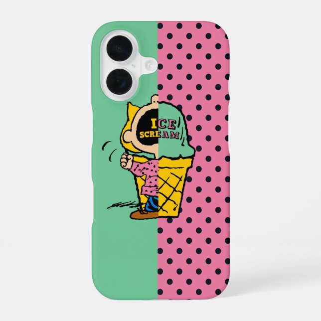 Coque iPhone 16 Peanuts | Sally Crème Glacée moitié & moitié (Verso)