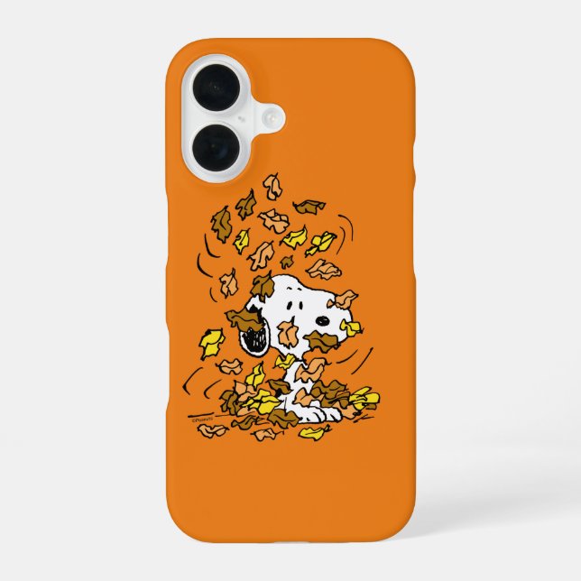 Coque iPhone 16 Peanuts | Snoopy Tas de Feuilles (Verso)