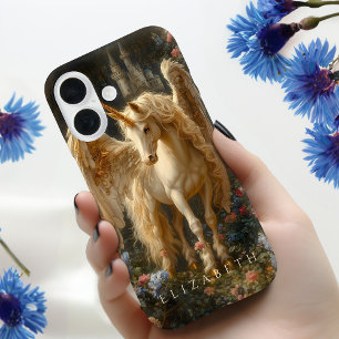 Coque iPhone 16 Pégase angélique blanc Château floral Fantastique