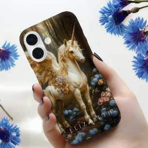 Coque iPhone 16 Pégase Floral Fantastique de Château de Forêt Blan