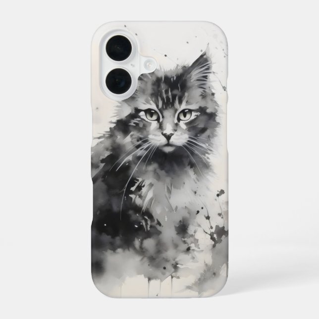 Coque iPhone 16 Peinture à l'encre de chaton (Verso)