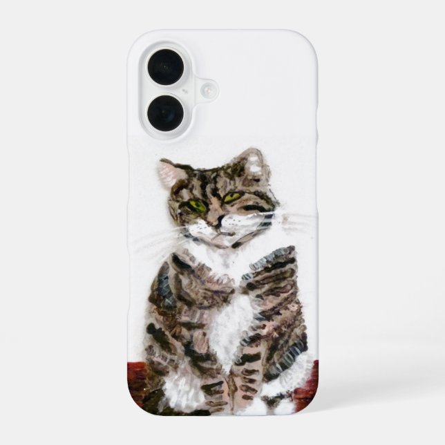 Coque iPhone 16 Peinture de chat Kitty Tabby (Verso)