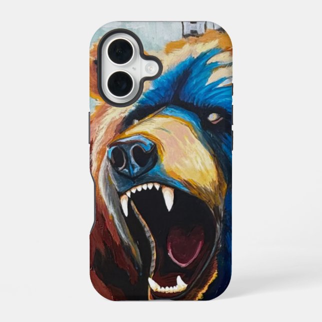 Coque iPhone 16 Peinture d'ours grizzly - Art animalier (Verso)