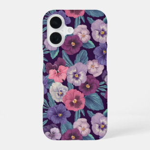 Coque iPhone 16 Pensées colorées sur fond violet foncé