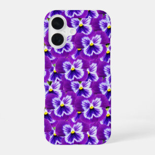 Coque iPhone 16 Pensées violettes en forme de papillon,