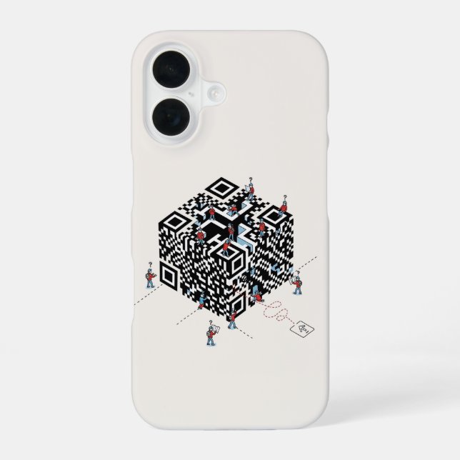 Coque iPhone 16 Perdu dans le code QR – Geek Maze Art (Verso)