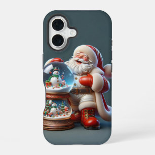 Coque iPhone 16 Père Noël avec Double Snow Globe, Noël, Auteur Na