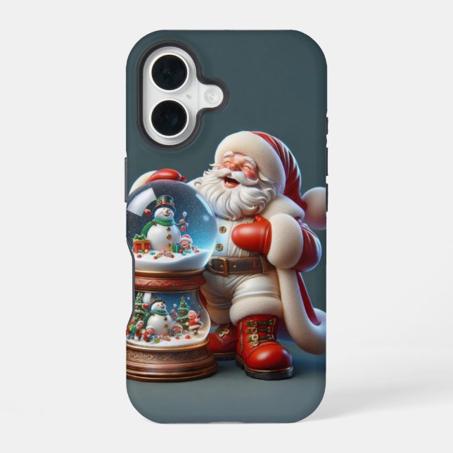 Coque iPhone 16 Père Noël avec Double Snow Globe, Noël, Auteur Na (Verso)