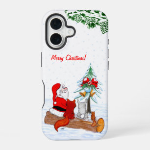 Coque iPhone 16 Père Noël avec Lapin Renard et Écureuil
