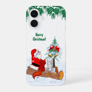 Coque iPhone 16 Père Noël avec Renard de lapin et écureuil