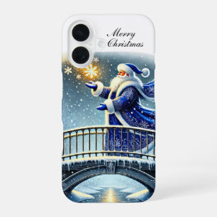 Coque iPhone 16 Père Noël de Noël bleu festif personnalisable