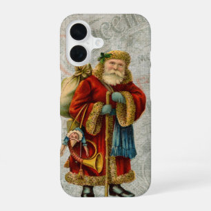 Coque iPhone 16 Père Noël Style Ancien Monde Vintage