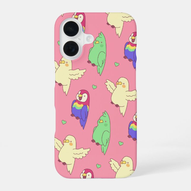 Coque iPhone 16 Perroquets Kawaii (Verso)