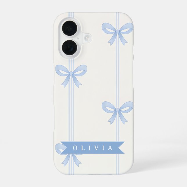 Coque iPhone 16 Personalized Blue Bow Coquette Name Aesthetic (Verso)