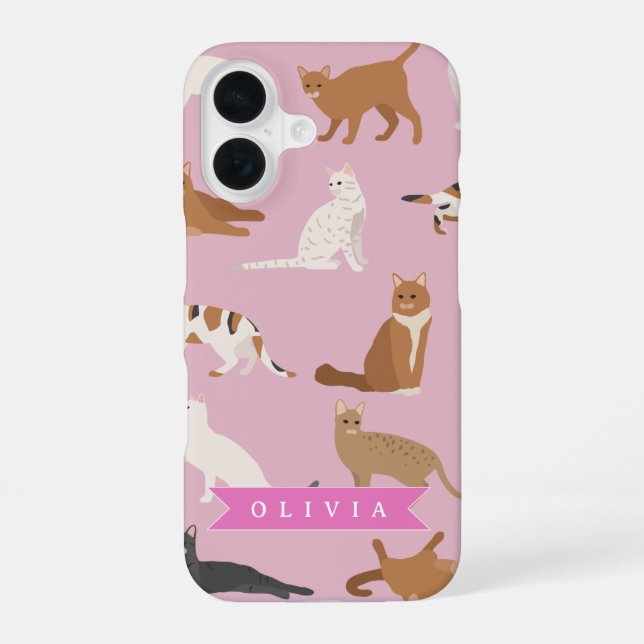 Coque iPhone 16 Personalized Cute Pink Cat Pattern Gift Cat Lover (Verso)