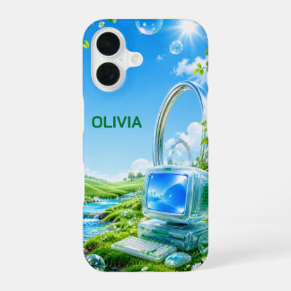Coque iPhone 16 Personalized Frutiger Aero Name iPhone 16 Case