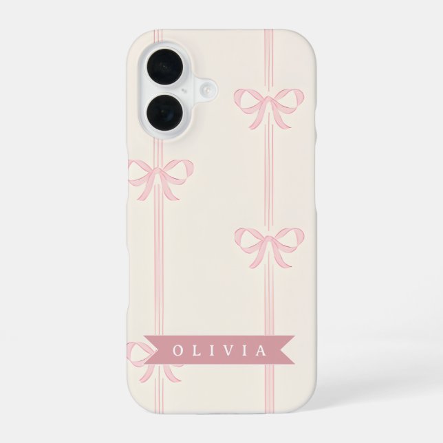 Coque iPhone 16 Personalized Pink Bow Name Gift Elegant Coquette (Verso)