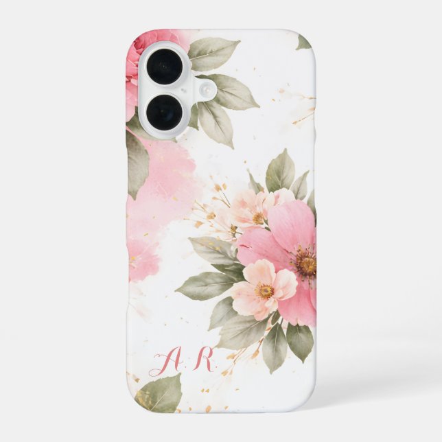 Coque iPhone 16 Personalized Pink Floral Case for Women (Verso)